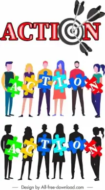 action signs templates human jigsaw puzzle arrow sketch