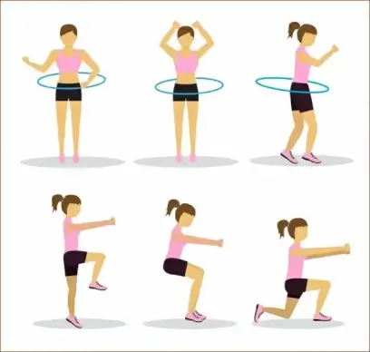 active human icons girl doing exercise various postures
