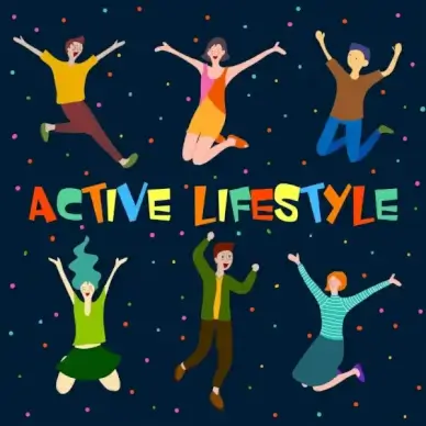 active lifestyle background excited jumping human icons