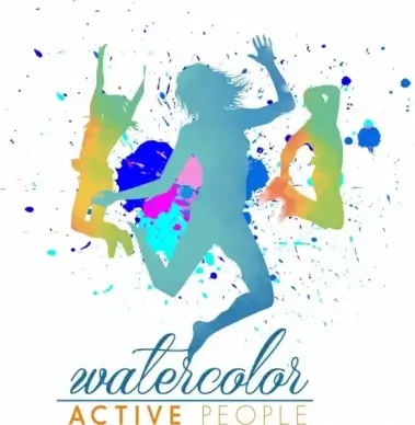 active people background grungy watercolor silhouette ornament