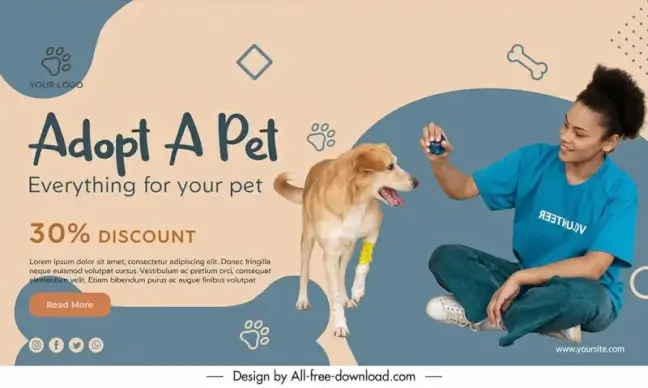 adopt pet sale banner template dog woman playful 