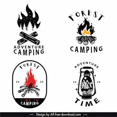 adventure camping logo templates classical firewood light sketch