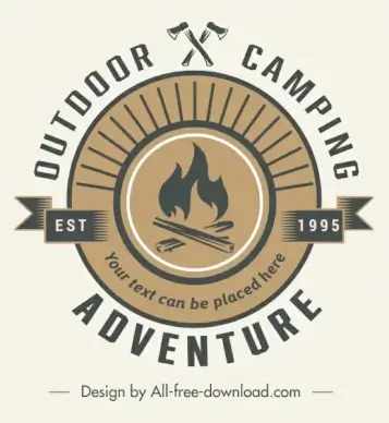 adventure camping logotype fire wood sketch classic design