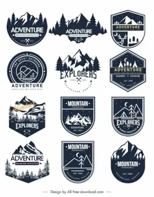 adventure label logo templates classical flat sketch