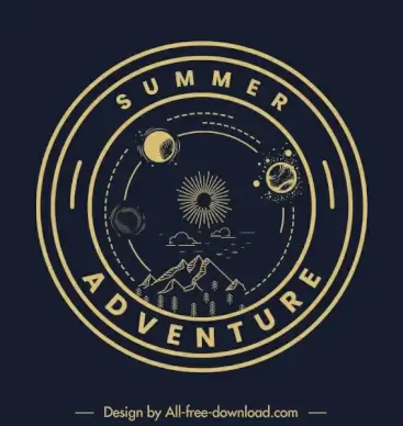 adventure logo template dark circle mountain planets sketch