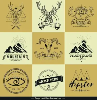 adventure logo templates retro mountain reindeer tent sketch