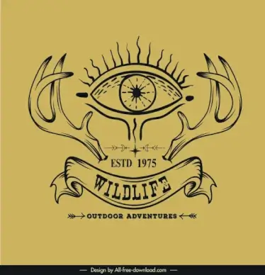 adventure logotype eye antlers ribbon sketch retro design