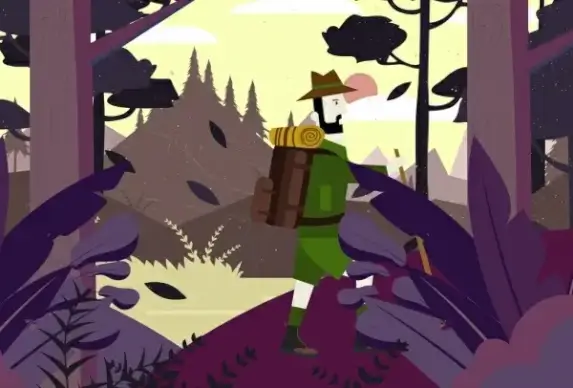 adventure painting male hiker forest mountain icons