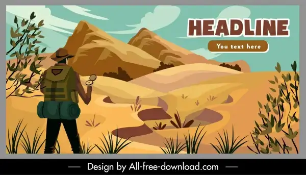 adventure poster mountaineer nature landscape cartoon design