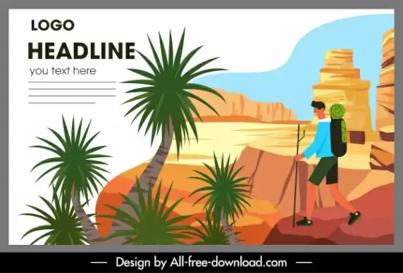 adventure trip banner mountaineer sketch cartoon design