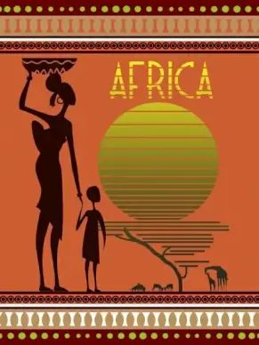 africa background decor human animals silhouette icons
