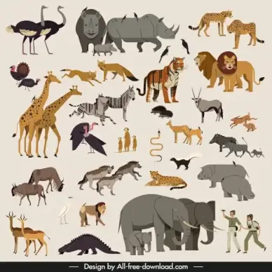 africa design elements animals species collection explorer icons