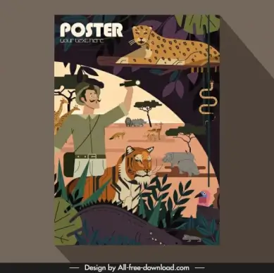 africa poster template explorer wild animals icons sketch