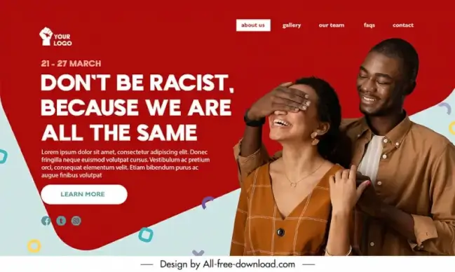 against racism landing page template joyful black couple sketch