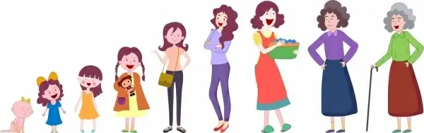 age icons girls women generation cartoon characters