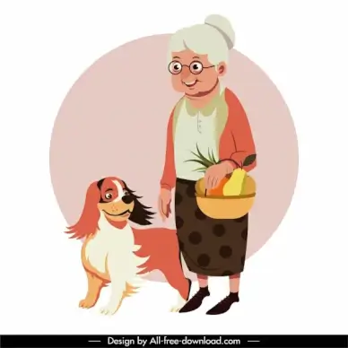 age time painting elderly woman pet sketch