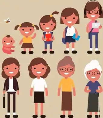 ages icons baby girl lady elderly stages design