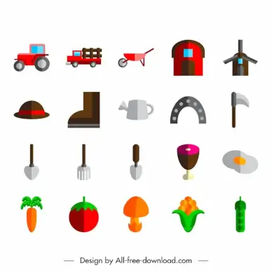 agriculture icon sets flat modern colored symbols sketch