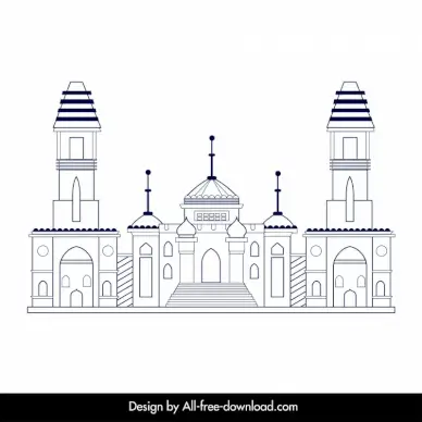 ahmedabad building architecture icon flat black white geometric outline 