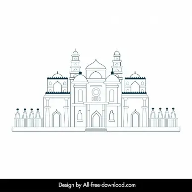 ahmedabad building architecture icon flat classical black white outline 