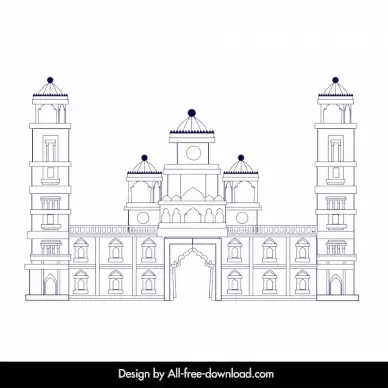 ahmedabad building template symmetrical black white outline 