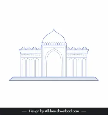 ahmedabad india architectural building icon flat blue white symmetric outline  