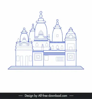 ahmedabad india architecture icon flat blue white classic outline  