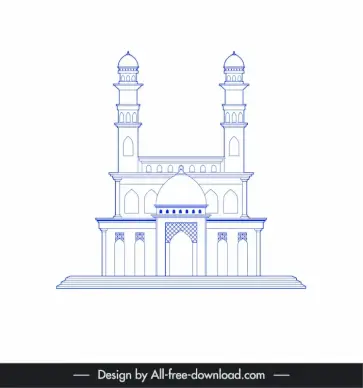 ahmedabad india buildings architecture icon flat blue white symmetric outline  
