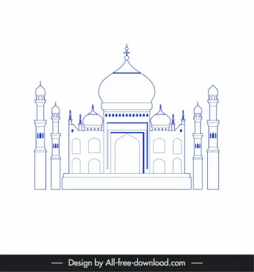ahmedabad india buildings architecture template blue white symmetric outline