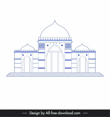 ahmedabad india buildings architecture template flat blue symmetric outline