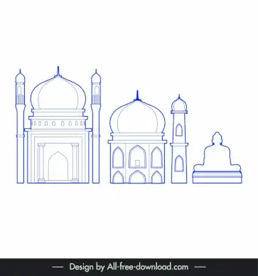 ahmedabad india temple design elements blue white flat shapes outline
