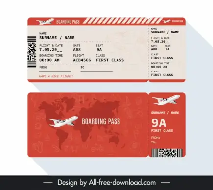 airline ticket template elegant flat continental silhouette 