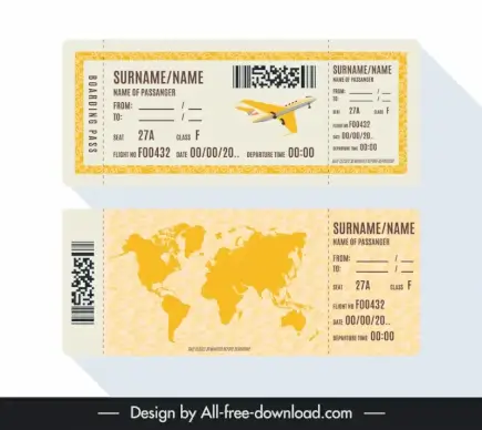 airline ticket template flat elegant silhouette 