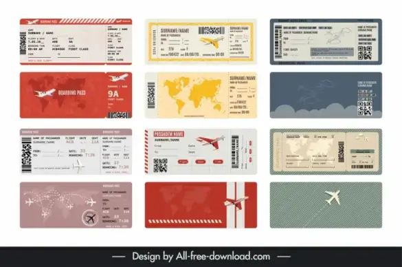 airline ticket templates flat classic design 