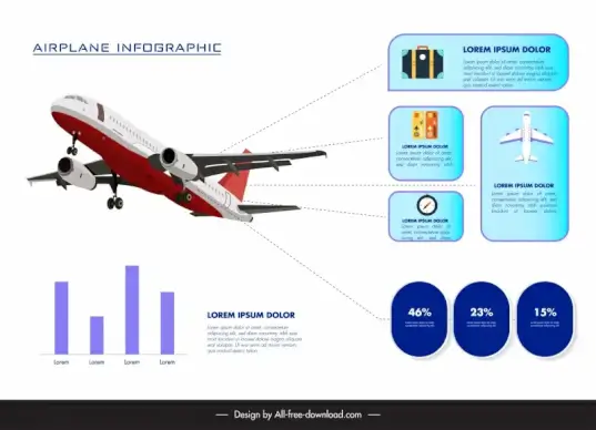 airplane infographic template 3d dynamic flight 