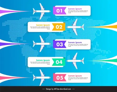 airplane infographic template dynamic flight global map