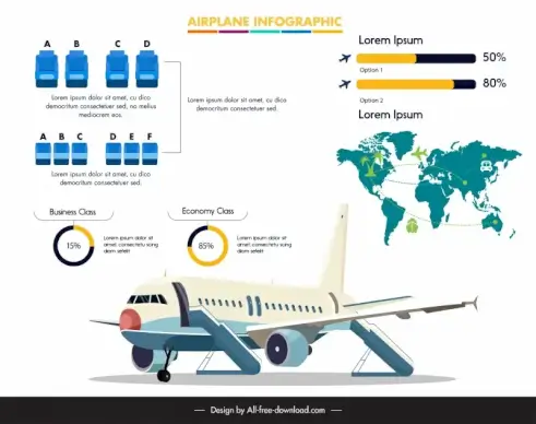 airplane infographic template modern 3d