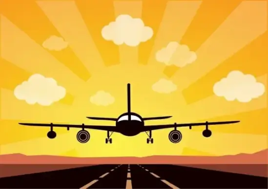 airplane landing on runway theme colorful sketch