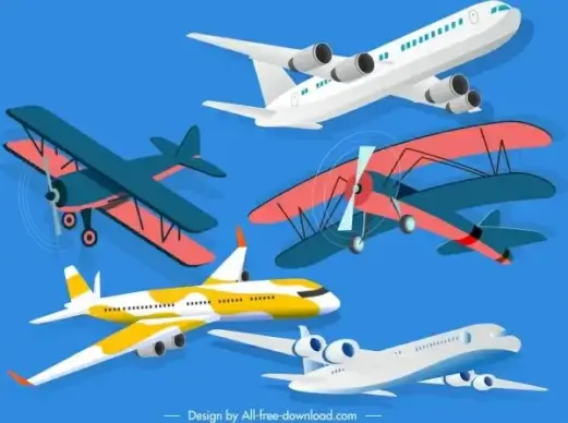 airplane models icons contemporary classical 3d sketch