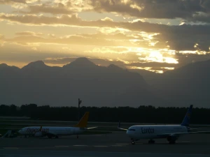 airport aircraft sunset