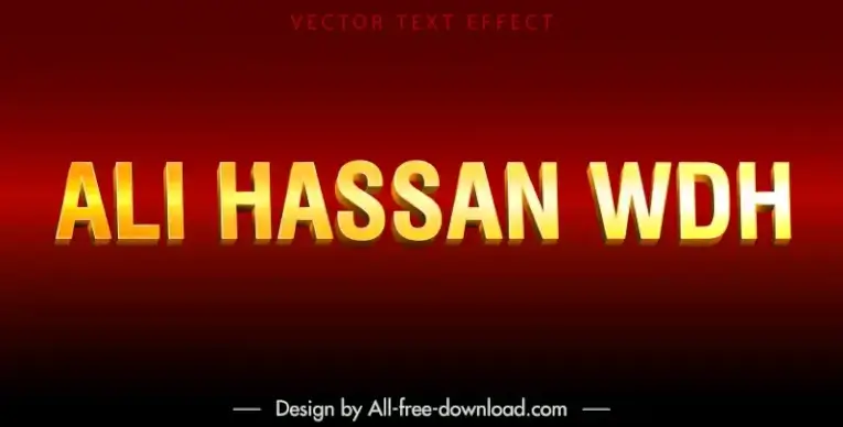 ali hassan wdh text effect backdrop golden luxury 3d design