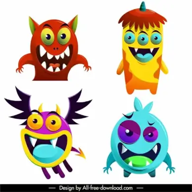 alien monster icons funny emotion sketch cartoon characters
