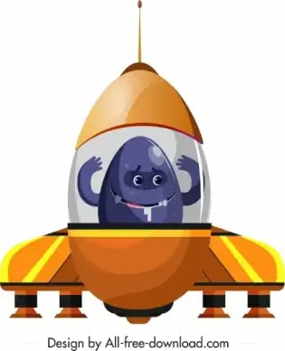 alien spaceship icon colored cartoon sketch