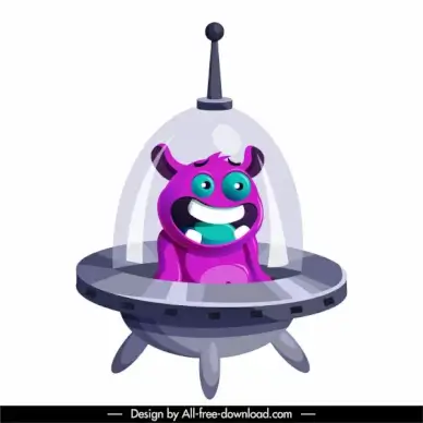 alien spaceship icon funny cartoon character sketch 3d design