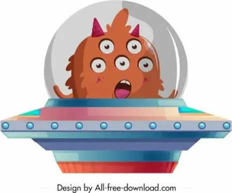 alien ufo icon colored cartoon sketch 3d design