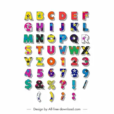 alphabet design elements colorful star block font sketch