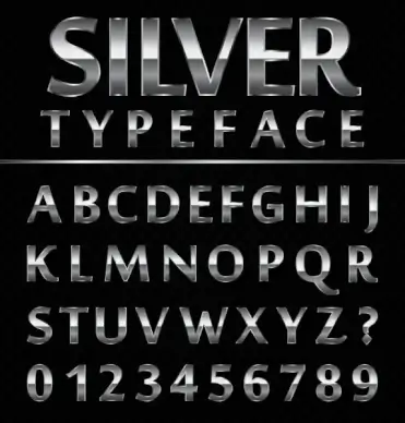alphabet icons design shiny silver decor
