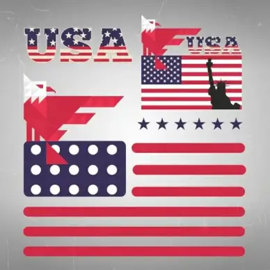 america design elements text flag eagle stars icons