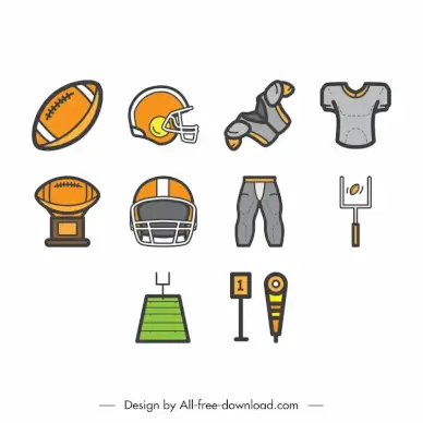 american football icon set flat classical sketch