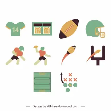 american football icon sets flat classical symbols sketch
